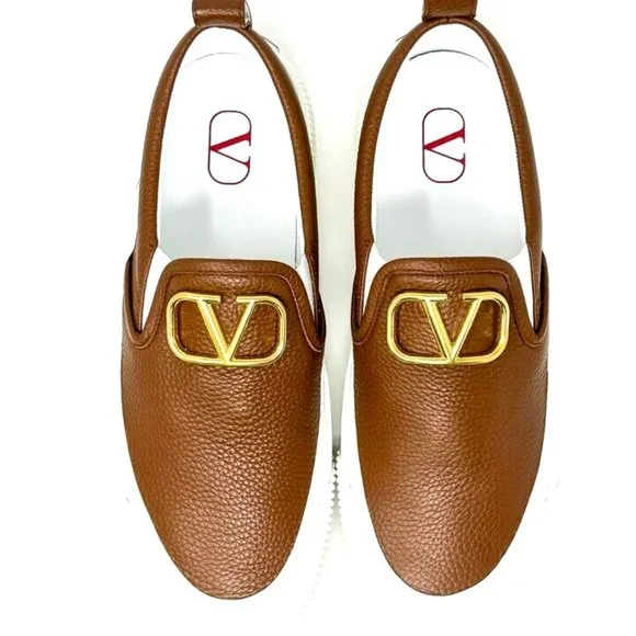 VALENTINO GARAVANI Vlogo Plaque Slip-on Sneakers In Brown - $850 - EU 42 / US 9